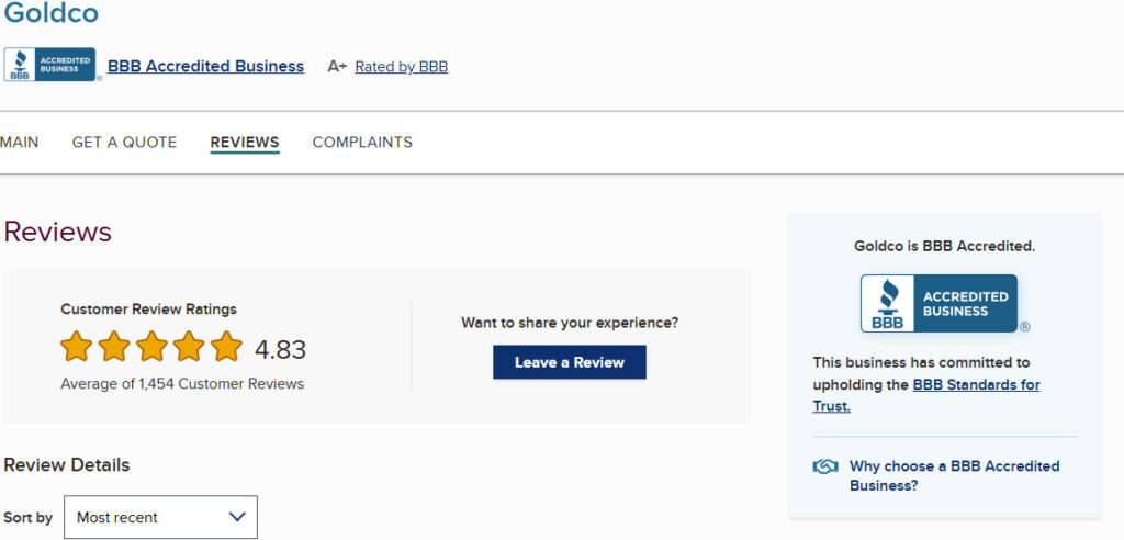 Goldco is rated highly on BBB