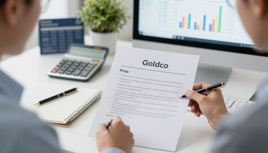 Investor considering the pros and cons of Goldco precious metals IRA